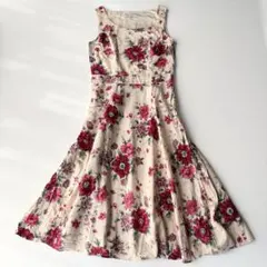 ローラアシュレイ 花柄ワンピース ロング丈 Aライン バラ 希少柄　M