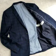 48サイズ (L〜XL) ZARA テーラードジャケット チェック柄 ネイビーのサムネイル