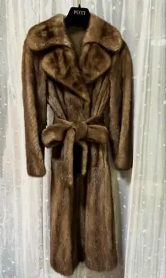 【ネーム刺繍アリ】ノーブランド　ミンク　ブラウン　リアルファー　ロングコート