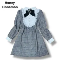 ハニーシナモン Aラインメイドワンピース パールリボン プリーツ フリル レース