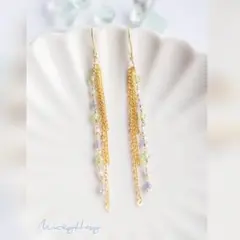 No.2604　タンザナイト　ペリドット　天然ジルコン　ロングチェーンピアス