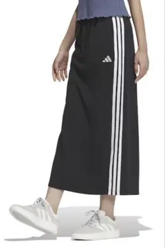 adidas ストライプ ロングスカート 黒