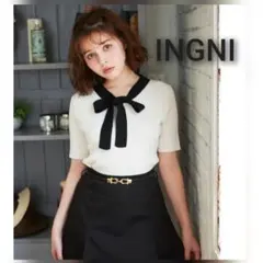 INGNI/イング ボウタイ配色リブ半袖ニット