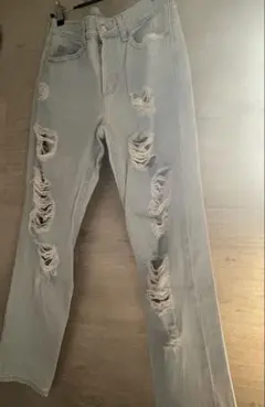 Ｈ＆Ｍ デニムパンツ(27)クラッシュジーンズ ダメージ 水色 ストレート