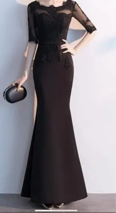 ブラック レース装飾 マーメイドドレス(M)