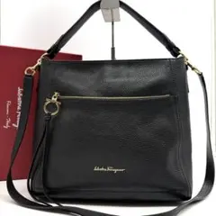 極美品● フェラガモ 2way ショルダーバッグ エイミー ブラック レザー