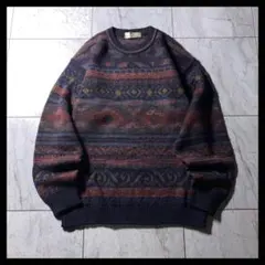 90s vintage イギリス製 メランジニット フェアアイル 総柄 アルパカ