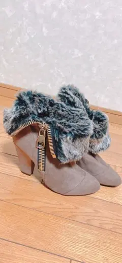 ビッグ　ジップ ファー　ショート　ブーツ　 Lサイズ