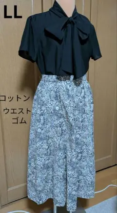 履き心地快適 フラワープリント ウエストゴムスカートLLのサムネイル