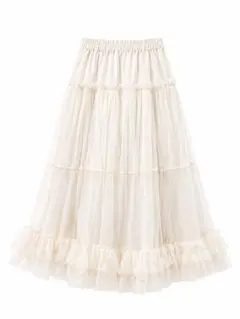 アイボリー チュール フリルスカート ems