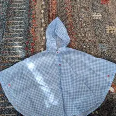 キッズレインコート 水色 チェック柄 100cm