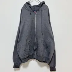 チャンピオン 無地 ジップアップ フード 長袖 Ｌ 灰色 ビッグサイズ 部屋着