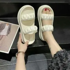 【訳あり】厚底サンダル 白 ミュール 海 ビーチ 旅行 23.0〜23.5cm