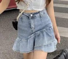 デニムWフリル インパン付ミニスカート