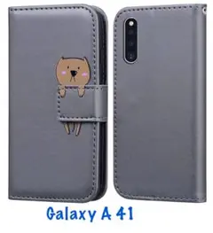 Galaxy A41 専用スマホケース 熊　グレー