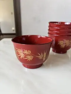 漆器 椀 5個セット 金色の葉模様 どっしり椀 丼 - メルカリ
