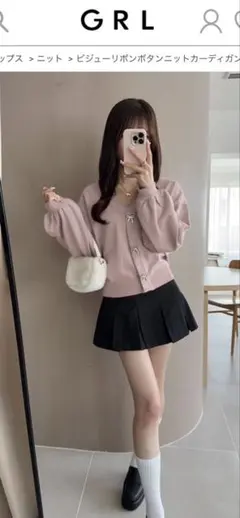 GRLグレイル ビジューリボンボタンニットカーディガン[k9342f]