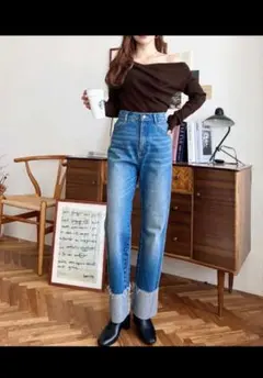 ロールアップ デニムパンツ　M