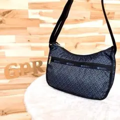 美品【レスポートサック】リズム フラワー ドット ショルダーバッグ 総柄 青×黒