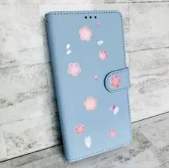 【GALAXY A23】手帳型ケース 桜が舞う 水色 カード・お札収納 横置き