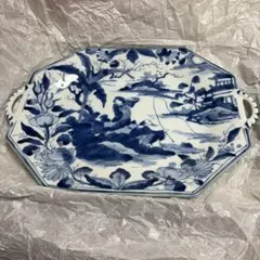 三洋陶器 龍峰窯 青花 手付長角皿 八角皿 山水 箱付 未使用のサムネイル