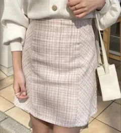 NICE CLAUP チェックミニスカート ウエストリボン付き