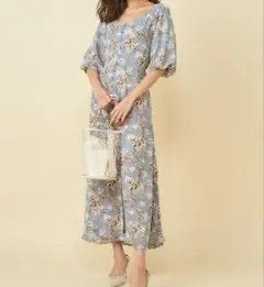ROYAL PARTY 花柄パフスリーブロングワンピース S-Mサイズ