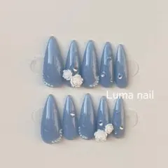 ネイルチップ ブルー 青 バラ ちゅるん 韓国 量産型 ワンホン