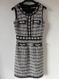 an ツイードノースリーブドレス ホワイト・ブラック