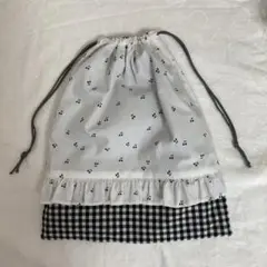 さくらんぼ柄　フリル　給食袋　体操袋　ハンドメイド