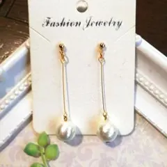 ロングピアス シルバー コットンパールビアス/イヤリング(ハンドメイド)