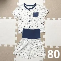【美品】パジャマ　半袖　くま柄　腹巻き付き　80㎝　バースデイ