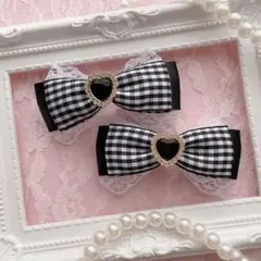 【再入荷】24H内発送 黒ギンガムチェック♡ヘアクリップ リボン 量産型 地雷系