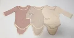 リブ素材 長袖ロンパース 3点セット　80cm