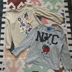 ロンT ２枚セット　杢グレーミッキー110+ベージュH&M98/104 まとめ売