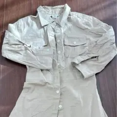 ベージュ シャツワンピース 長袖 海外古着 シンプル