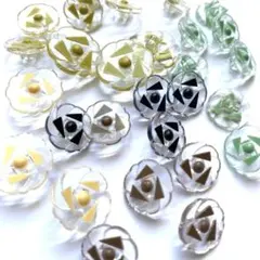 87 足つきボタン クリア 花型 飾りボタン 大中小 5色 透明 棒足 レトロ