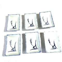 ヴィンテージ 染付 麦の穂 長角豆皿 6客セット 小皿 醤油皿 薬味皿 和食器