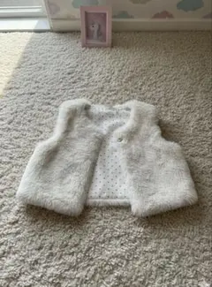 【美品】H&M ファーベスト 80 85 90 ドット柄 12-18M