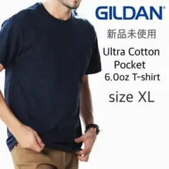 新品未使用 ギルダン ウルトラコットン 6oz 無地 ポケットTシャツ 紺 XL