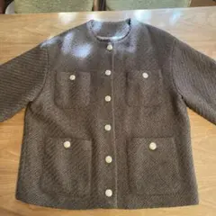 ラウンジドレス　ツイードジャケット ブラウン ノーカラージャケット