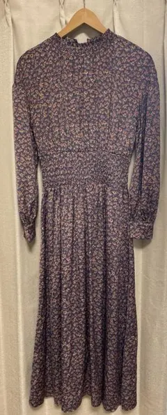 【Andemiu】花柄長袖 コバナサテンワンピース