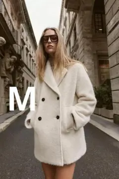 ZARA ザラ ブークレダブルブレストミディ丈コート M