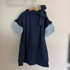 mol ネイビー 七分袖 ワンピース フリル付き