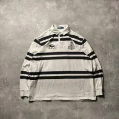 90sPolobyRalphLaurenラルフローレンラガーシャツボーダー白XL