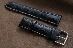 【22mm】 レザーベルト クロコ柄 黒　ミリタリー　ブラック
