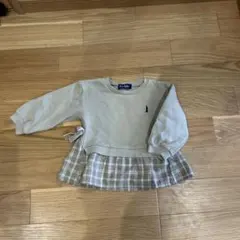 モスグリーン長袖 トレーナー チェック柄 フリル付き