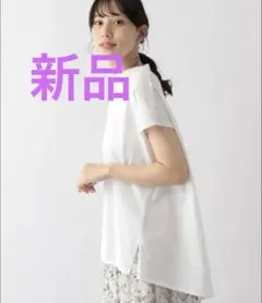 【GLOBAL WORK】快適ハイネックフレンチTシャツ　ホワイトのサムネイル