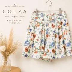 COLZA 花柄 キュロット ショートパンツ ベルト付き M 白のサムネイル