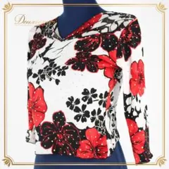 【美品 社交ダンス衣装】トップス レッスンウェア 練習着 Mサイズ 赤 白 黒